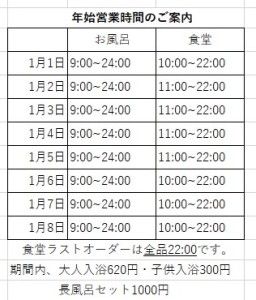 年始営業時間のご案内